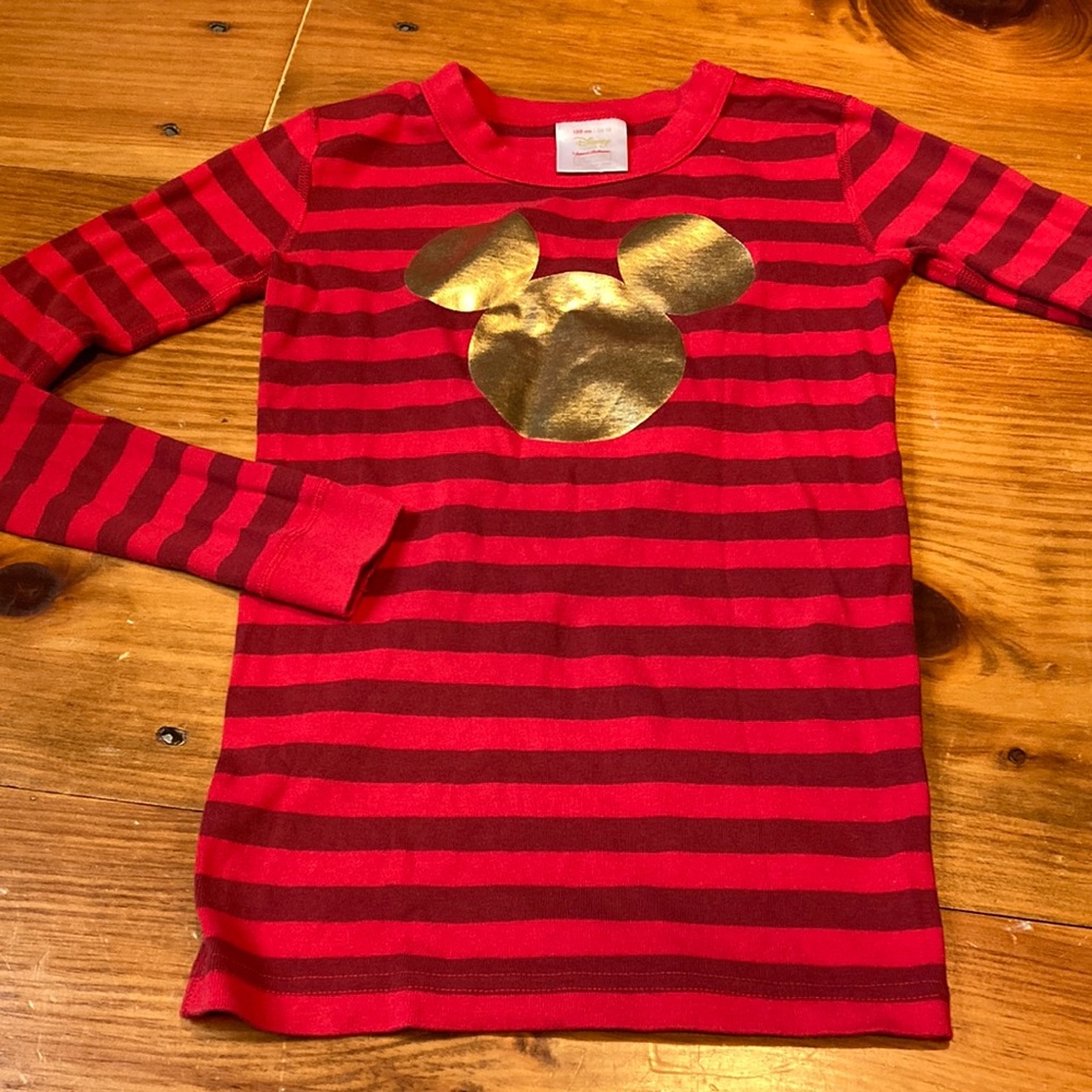 HANNA ANDERSSON 150 12 Red Stripe Mickey Mouse Organic PJ Top